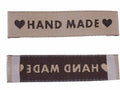 Fabric Labels 'Hand Made Heart' Sew On Garment Clothing Label Tags 60x15mm - Brown