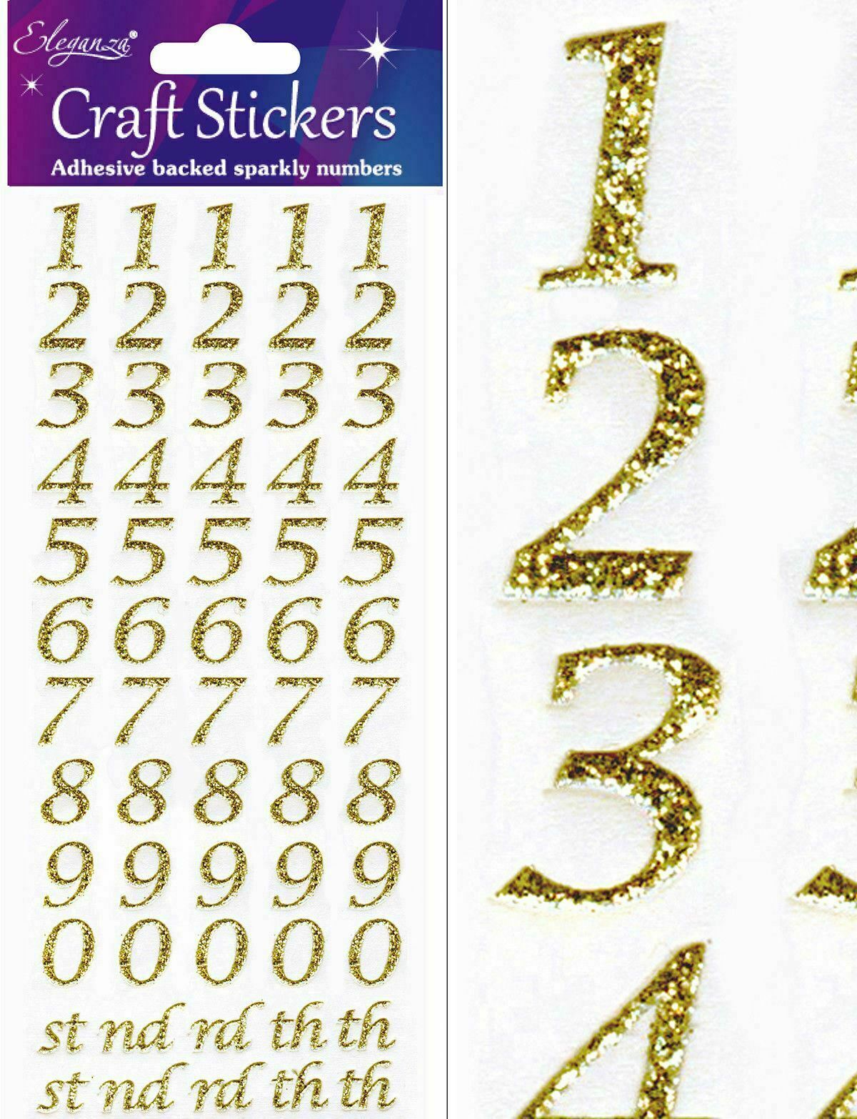 Self Adhesive Glitter Diamante Letters Number Alphabet Stickers Peel Off - Numbers Gold Stylised