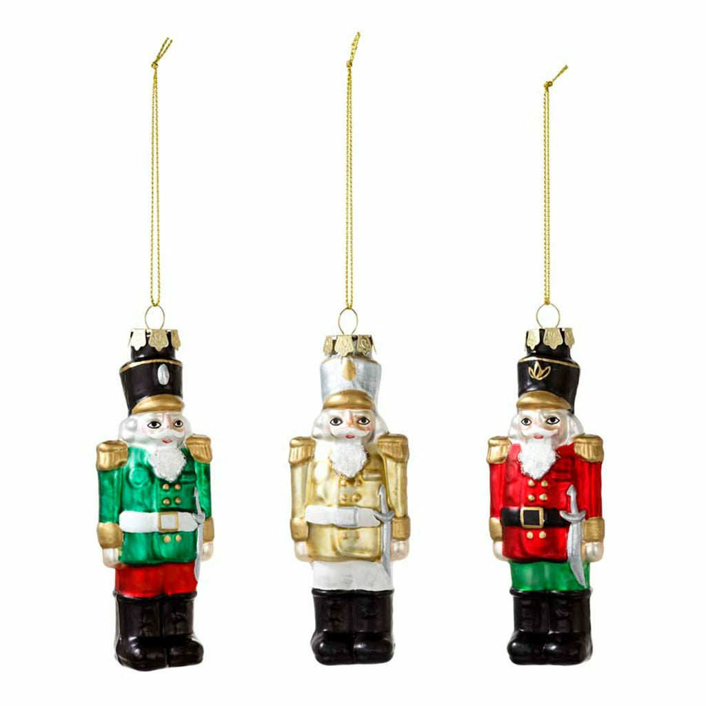 Glass Bauble Nutcracker Chilli Sprout Lucky Cat Christmas Tree Decoration - Set of 3 Nutcracker Soldiers