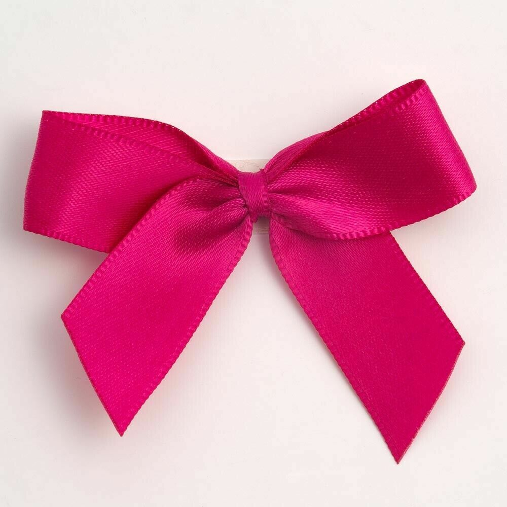 Self Adhesive 5cm Bow Satin Bows Sticky Pre-Tied 16mm Ribbon Craft Wedding - Cerise