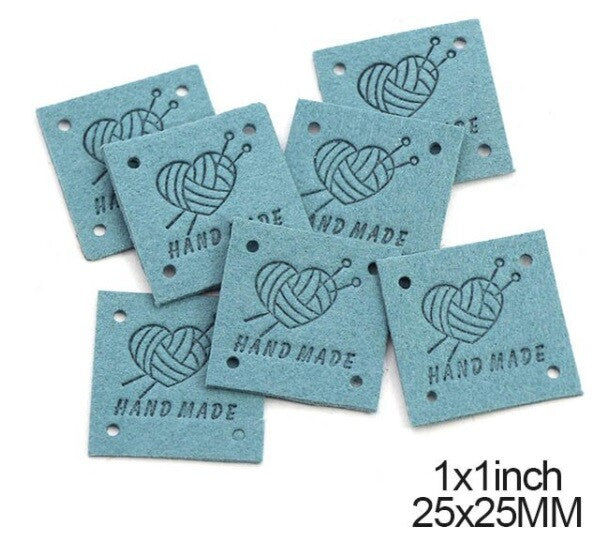 Faux Suede Leather Labels Hand Made Knit Design Clothing Tag Label Tags 25x25mm - Design 6