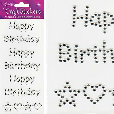 Happy Birthday 3D Stickers Craft Self Adhesive Silver Clear Rhinestone Sticker