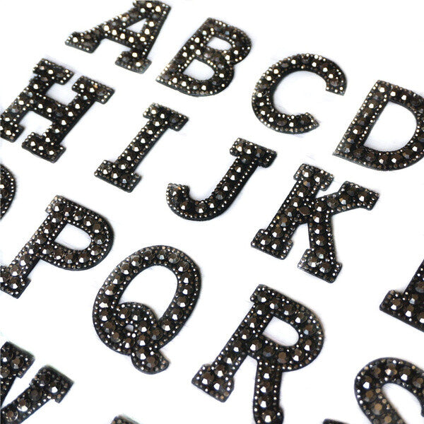 Black Rhinestone Letter Patch Patches Glue or Sew on Alphabet Crystal 4.5cm Tall