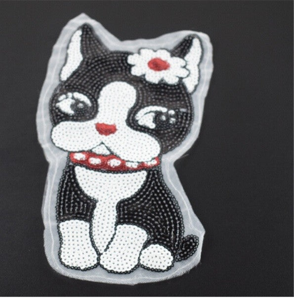 Dog Puppy Sew on Sequins Appliqué Patch Motif Sparkly Customise