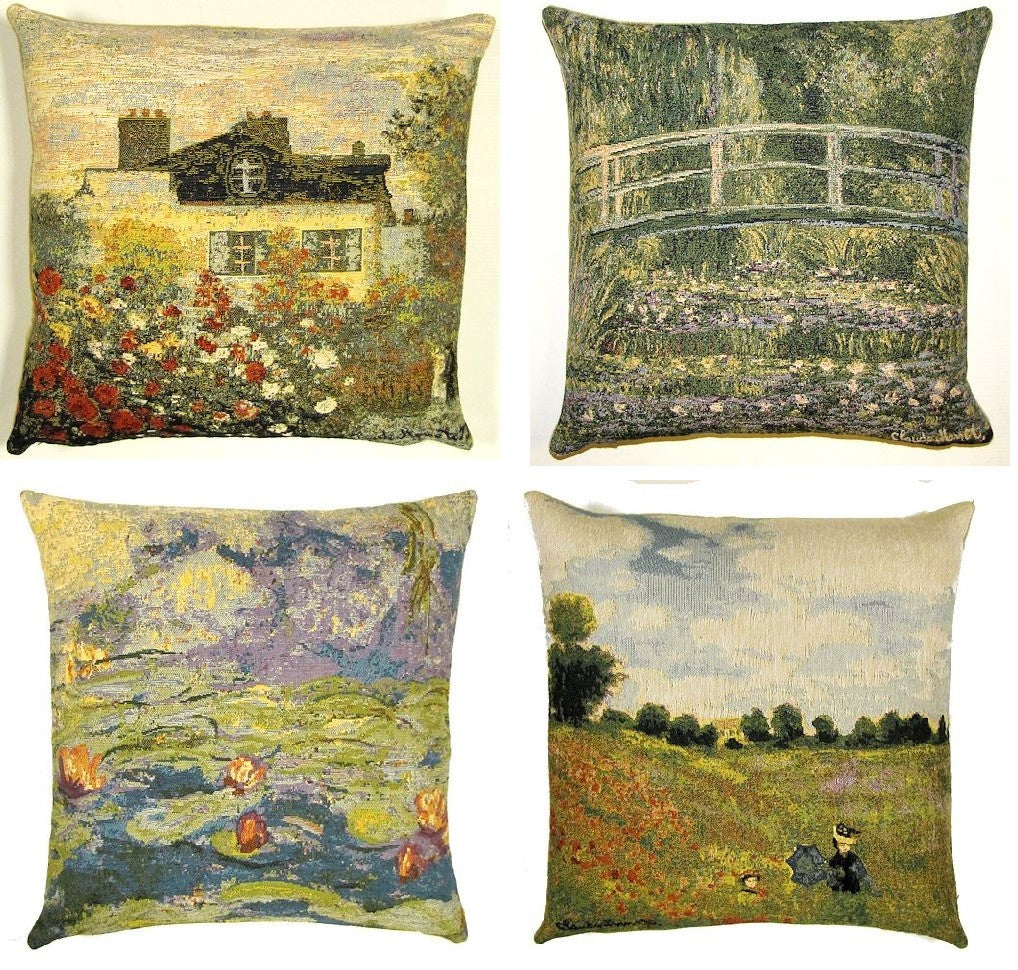 MONET POPPIES LA MAISON BELGIAN TAPESTRY CUSHION COVERS 14"x14"