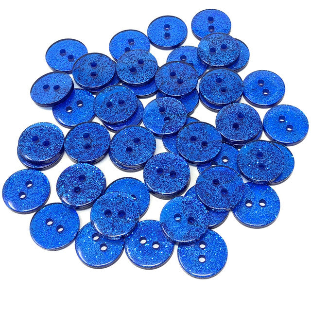 13mm, 15mm or 19mm Glitter Sparkly Buttons - Round - 2 Hole - Sewing - Craft - Dark Blue