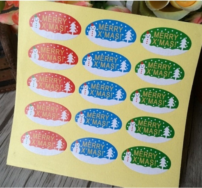 Christmas Gift Seal Stickers 'Merry Christmas' 'Happy New Year' Oval RGB