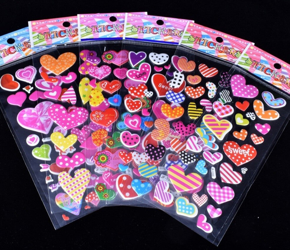 Children's Party Bag Stickers Sheets Kids 3D Puffy Scrap Book Craft Art Sticker - Hearts