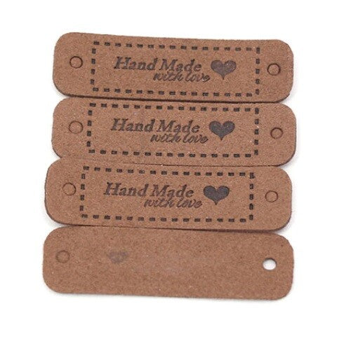 Faux Suede Leather Labels HAND MADE WITH LOVE Clothing Tag Label Tags 15x56mm - Design 3
