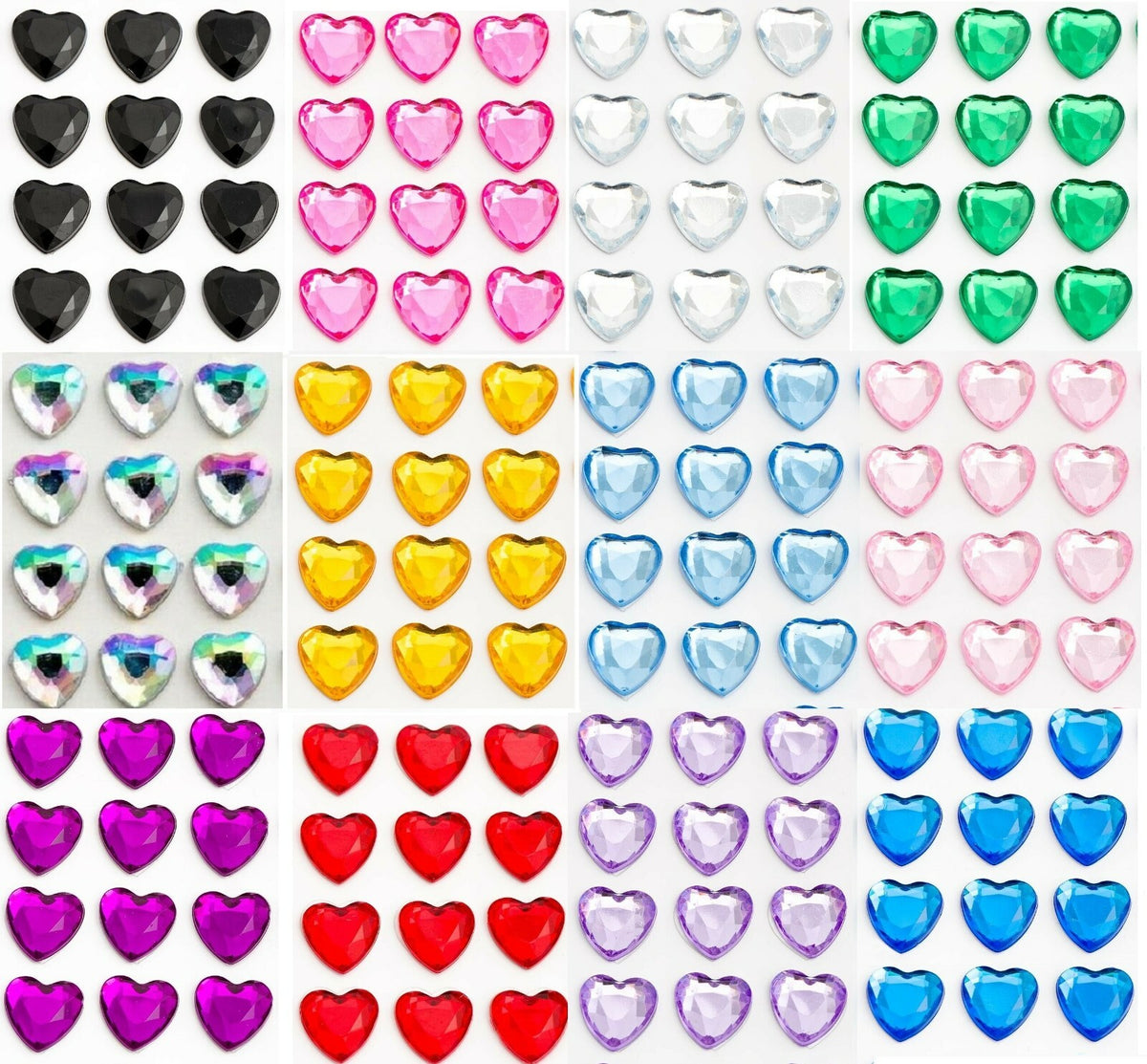 Hearts Sheet Self Adhesive Craft Diamante Rhinestone Heart Stick on Crystals