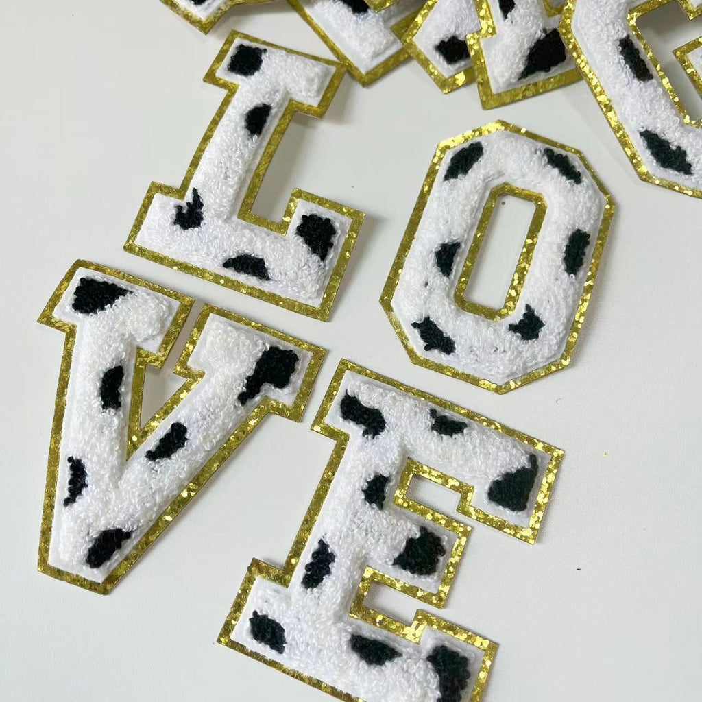 8cm Large 3D Animal Cow Chenille Patch Letter Patches Iron Sew on Alphabet