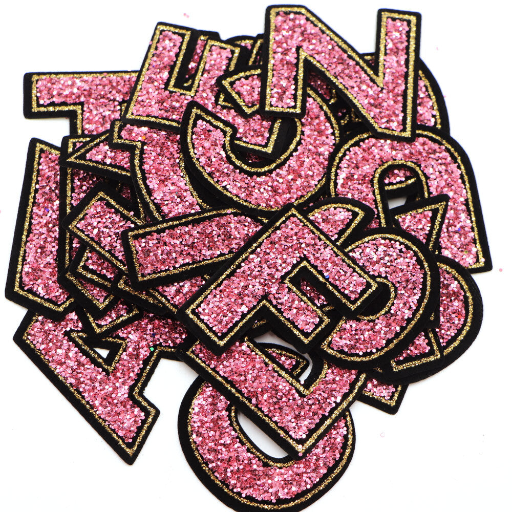 Light Pink Sequins Glitter Letter Patch Iron on Sew on Alphabet Customise 5.5cm