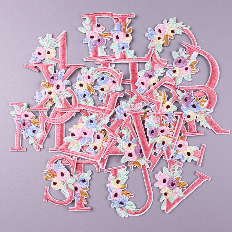 Flower Letter Patch Iron on or Sew on Alphabet Embroidery Clothing Patches Craft