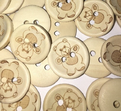 Natural Wooden Teddy Bear Baby Buttons 2 Hole 20mm Sewing Craft Baby Shower Gift - Light Wood
