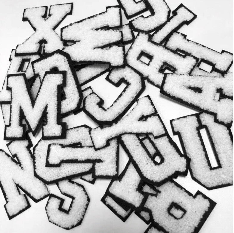 7cm Large 3D White & Black Varsity Chenille Patch Letter Patches Sew on Alphabet