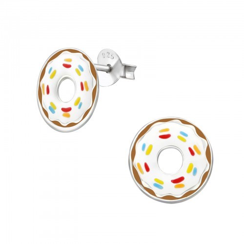 925 Sterling Silver Donut Food 10x10mm Stud Earrings & Gift Box