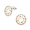 925 Sterling Silver Donut Food 10x10mm Stud Earrings & Gift Box