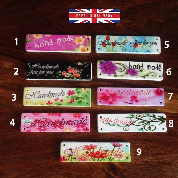Handmade Wooden Labels Tags Connectors Sewing Crafts Button Scrapbook Vintage - Design 9