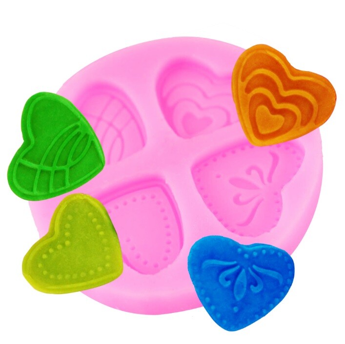 4 Hearts Silicone Mould - Chocolate Fondant Acrylic Heart Mould 55mm Diameter