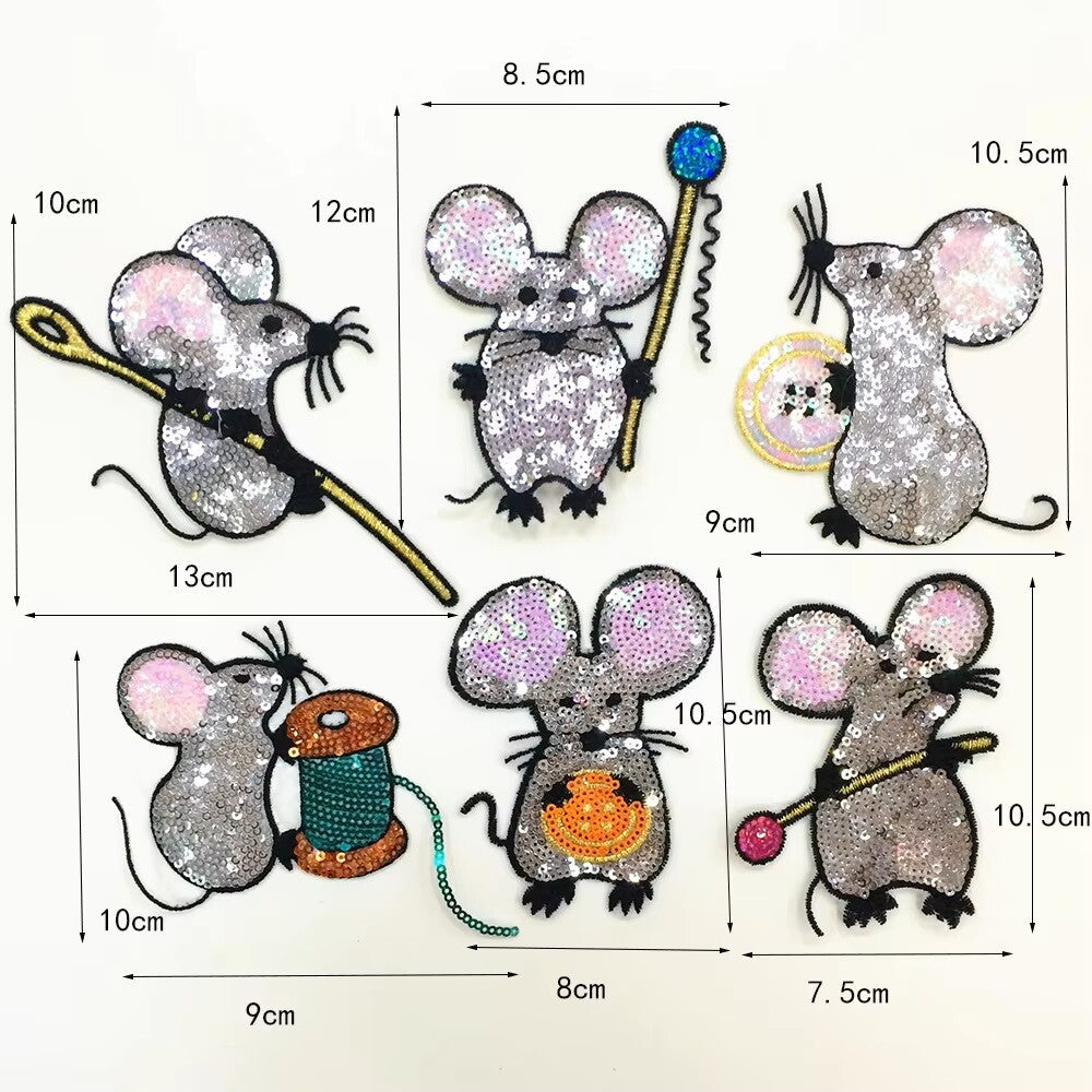 Mouse Patch Patches Sequins Mice Iron on Applique Customise Clothing