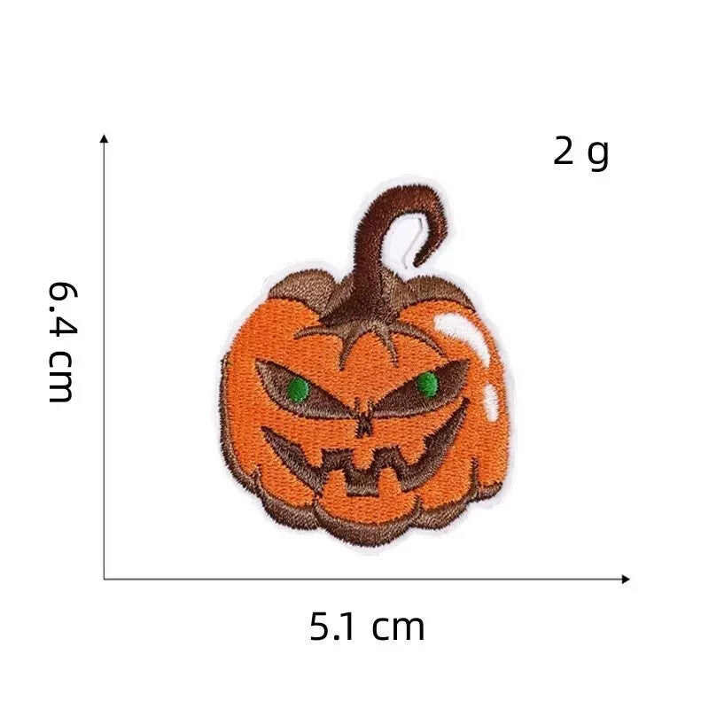 Halloween Patches Pumpkin Witch Cat Bat Ghost Embroidered Badge Iron On Sew - Pumpkin