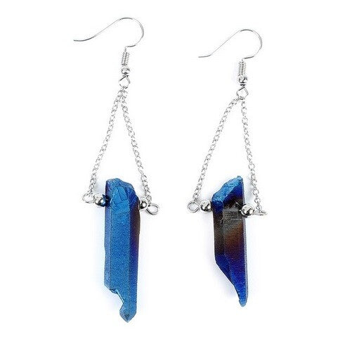 Quartz Crystal Druzy Drop Earrings Chakra Energy Spiritual Boho & Gift Bag - 7