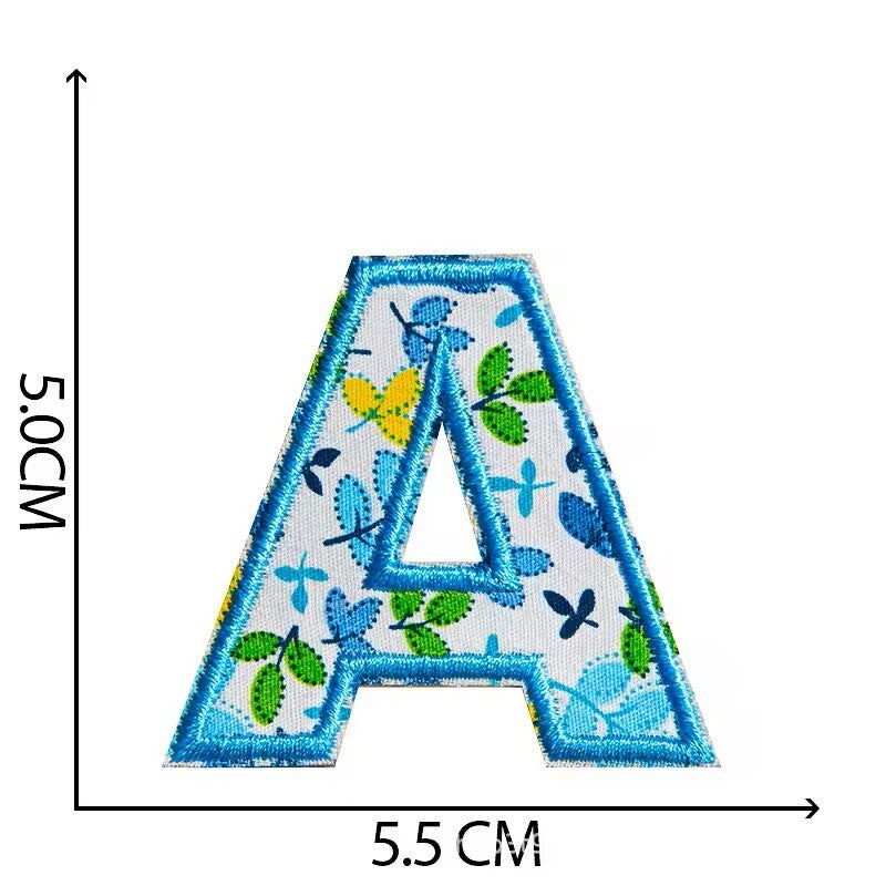 5cm Blue Letter Flower Patch Iron on Alphabet Flowers Patches Customise Clothes