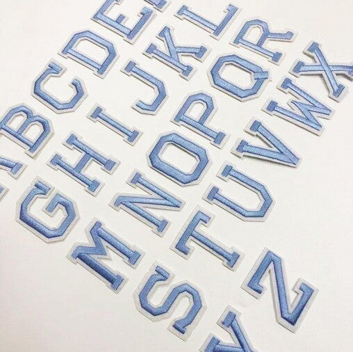 Light Blue Letter Patch Patches Iron or Sew on Alphabet Embroidery Customise