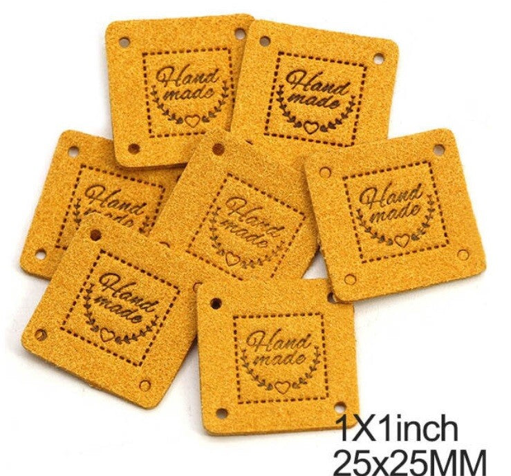 Faux Suede Leather Labels Hand Made Square Clothing Tag Label Tags 25x25mm - Design 5