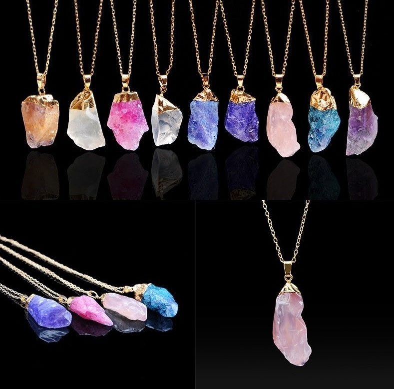Crystal Quartz Gemstone Pendant Necklace Irregular Natural Crystal & Gift Bag