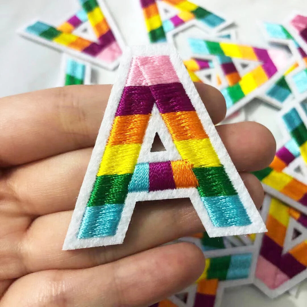 Multi Colour Rainbow Letter Patch Patches Iron on Sew on Alphabet Letter 5cm