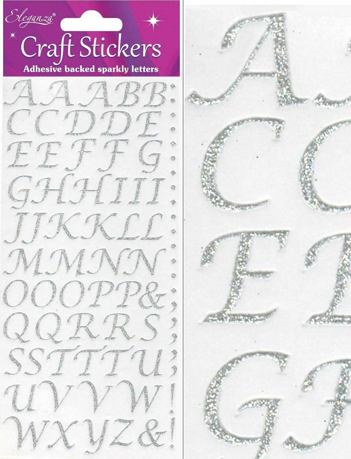 Self Adhesive Glitter Diamante Letters Number Alphabet Stickers Peel Off - Alphabet Silver Stylised