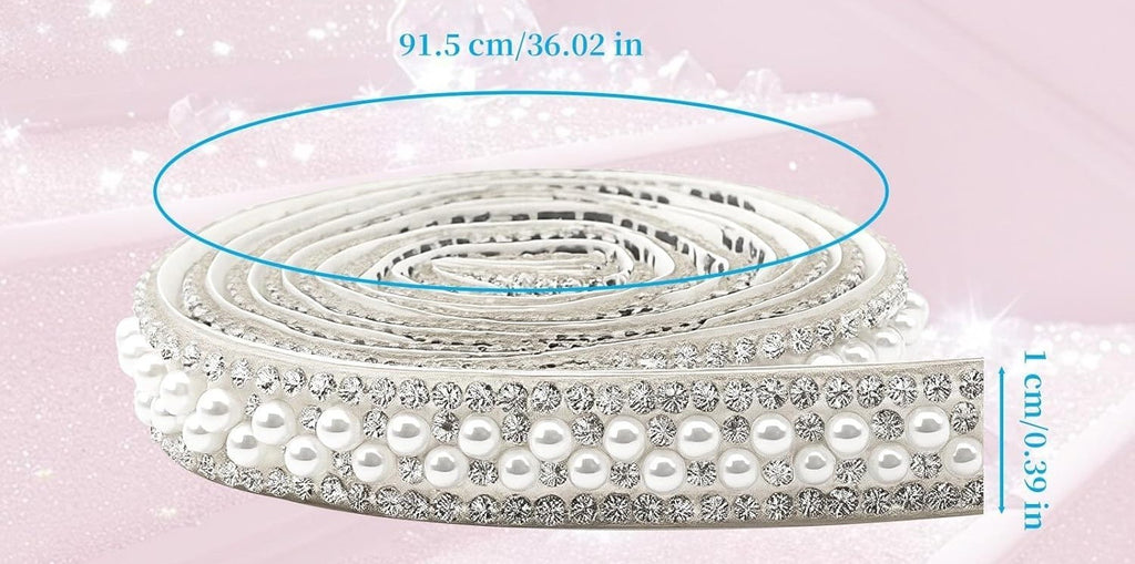 Pearl Rhinestone Self Adhesive Tape Border Craft Sticker Strip Roll W 1cm L 91cm