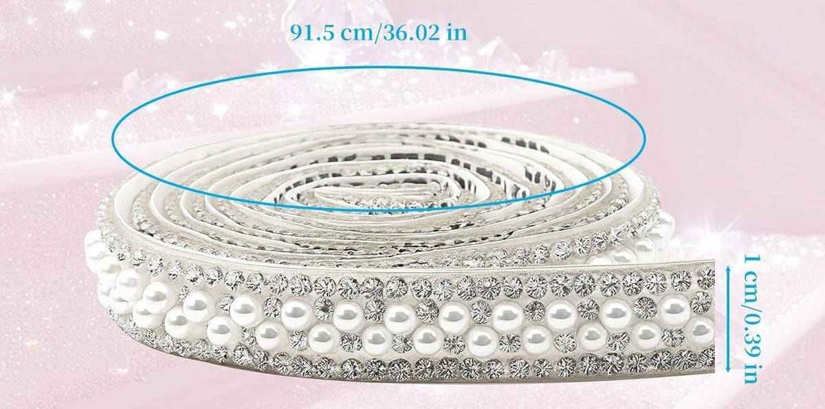 Pearl Rhinestone Self Adhesive Tape Border Craft Sticker Strip Roll W 1cm L 91cm