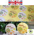 Round Paper Labels 'Thank you' Gift Food Craft Stickers White & Yellow Flowers