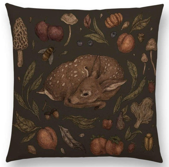 Vintage Design Animal Gems Minerals Floral Nature Plant Cushion Covers 17" x 17" - Deer