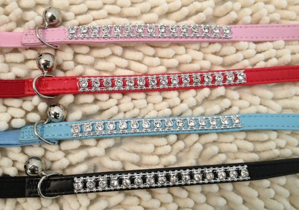 UK Standard Safety Cat Collar Crystal Diamante Rhinestone Safety Elastic & Bell