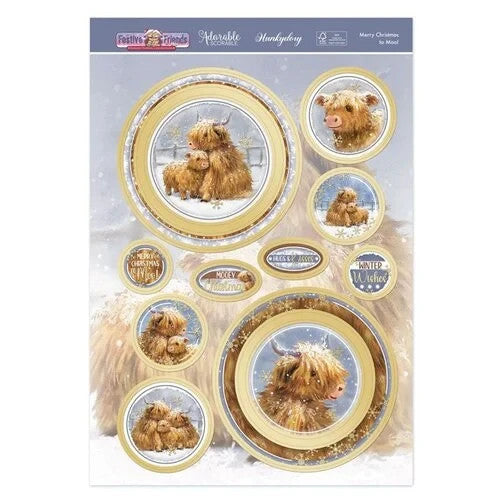 Hunkydory Christmas A4 Card Die Cut Topper Sheet Luxury Toppers for Craft Cards - Merry Christmas to Moo!