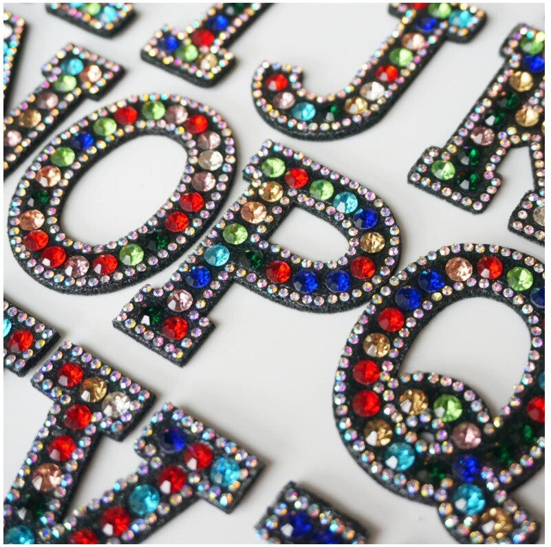 3D Multicoloured Rhinestone Letter Patch Patches Glue Sew on Alphabet Crystal