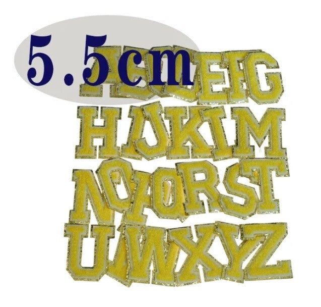 3D Multicolour & Gold Chenille Patch Letter Patches Iron on Alphabet 5.5cm - Yellow