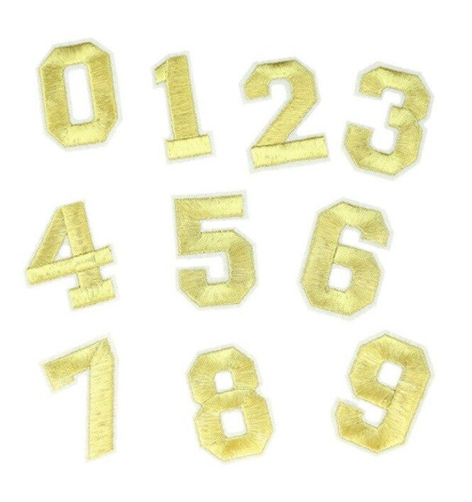 Number Patch Iron or Sew on Numbers Varsity Patches Customise Clothing 5x3cm - Gold
