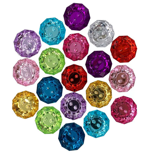 10 x Crystal Rhinestone Acrylic Faceted Buttons - 2 Hole - 1.8cm