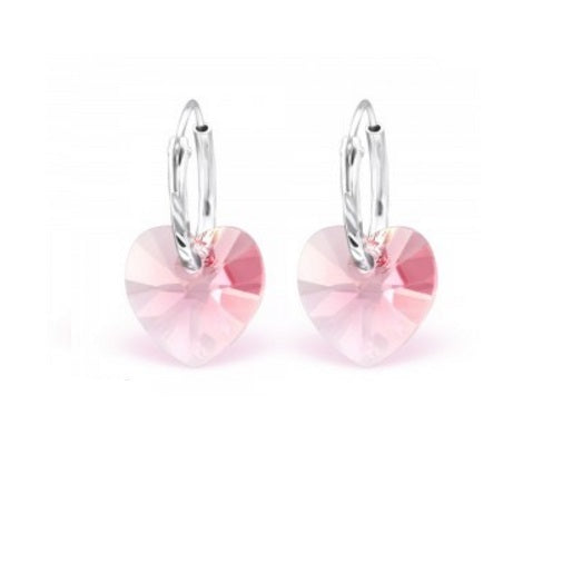 925 Sterling Silver Crystal Hoop Heart Earrings Choice of Colours - Light Rose