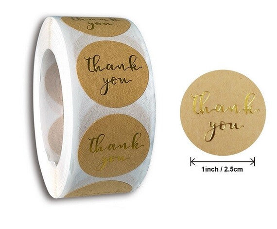 Round Labels 'Thank You' Handmade Gift Craft Seal 5 Designs Stickers 2.5cm - Brown Thank You