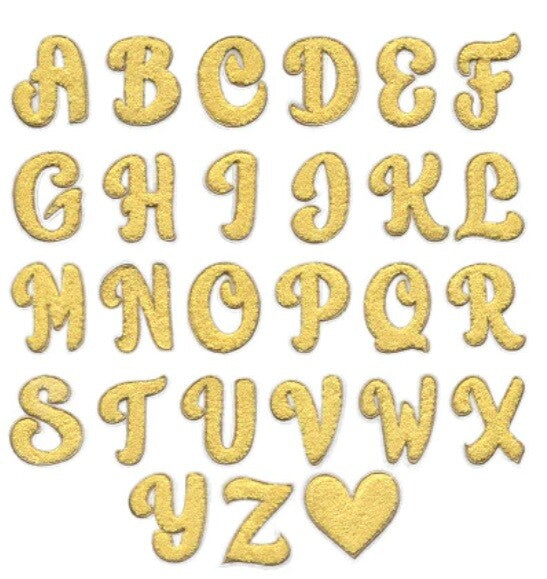 Yellow & Gold Chenille Patch Letter Patches Iron on Sew on Alphabet Embroidery