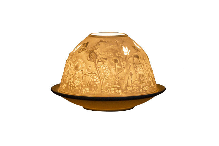 Lithophane Porcelain Ceramic Dome Candle Tealight Holder Christmas Votive Gift - Thistle - (8x12cm)