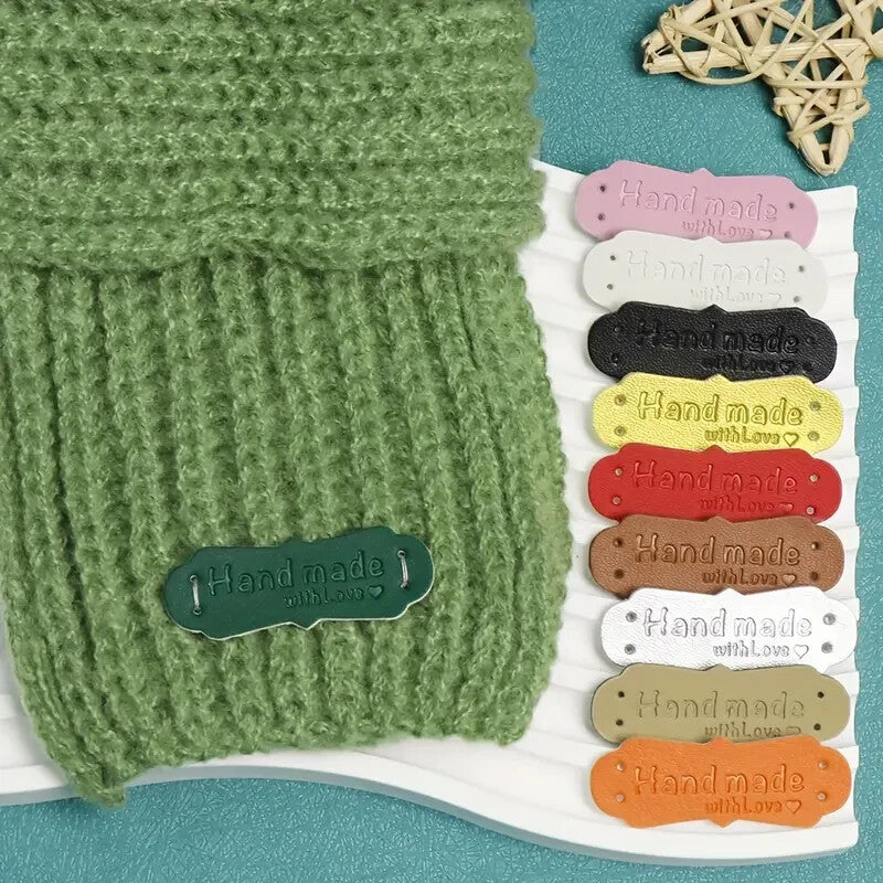 10 Sew On Handmade Labels Tag PU Faux Leather Regency Knitting Tags Label