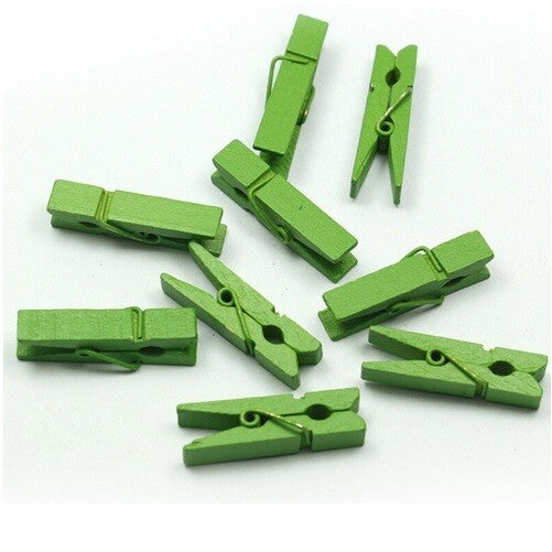 Small Craft Wooden Peg Clip Hanging Multiple Colours Card Wedding Photo Pegs - Dark Green