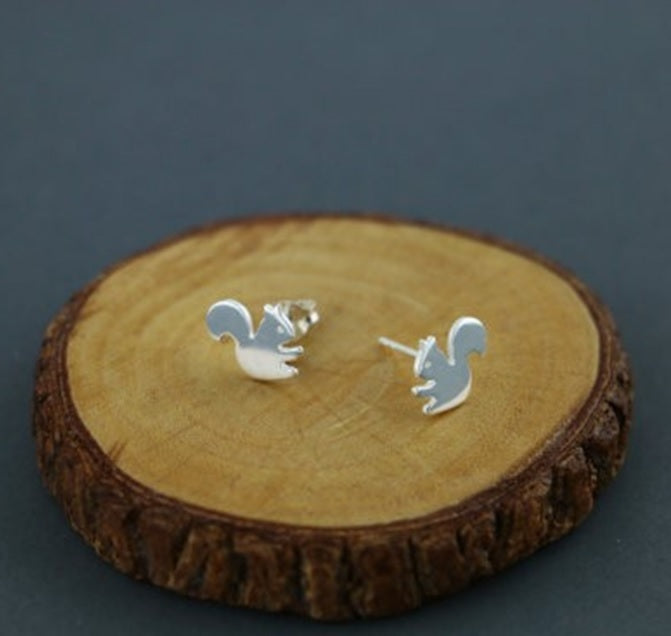 Squirrel Woodland Animal Stud Earrings Gold or Silver Minimalist Jewellery