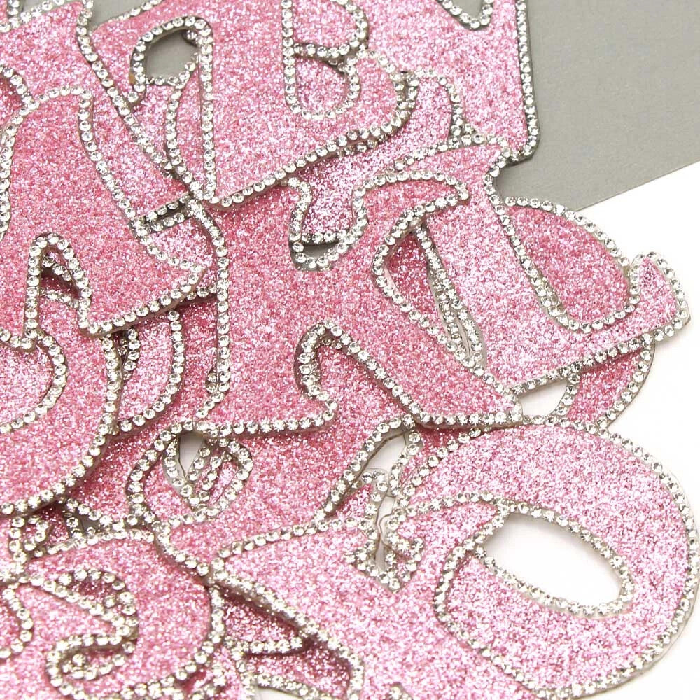 3D Rhinestone Pink Glitter Letter Patch Iron on Alphabet Patches 5cm